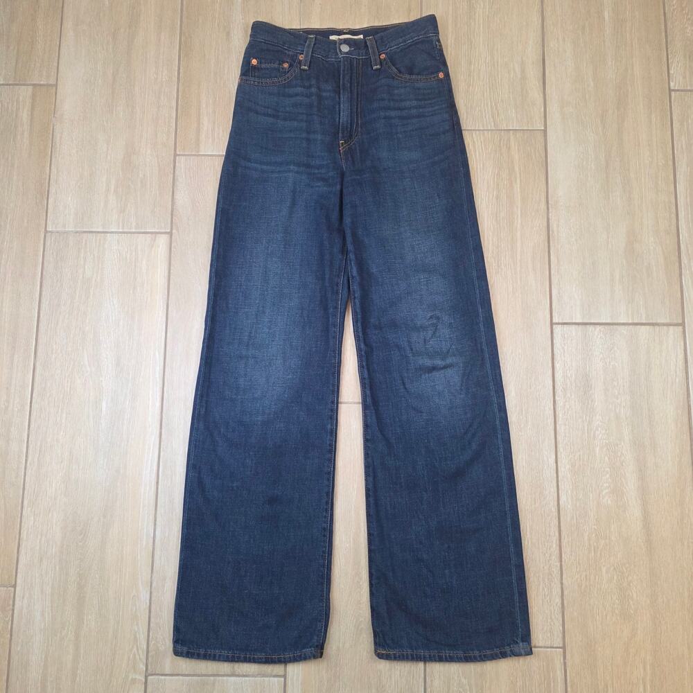 Levi's Ribcage Wide Leg Jeans Womens 25x32 Blue Cotton Linen High Rise Denim